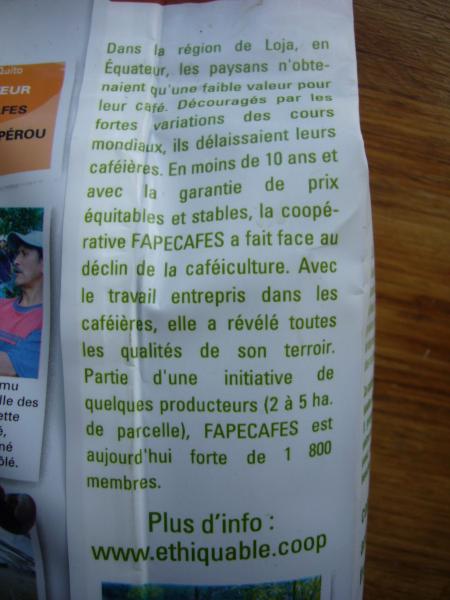 Ethiquable - Cafe dEquateur 250g - francouzký text